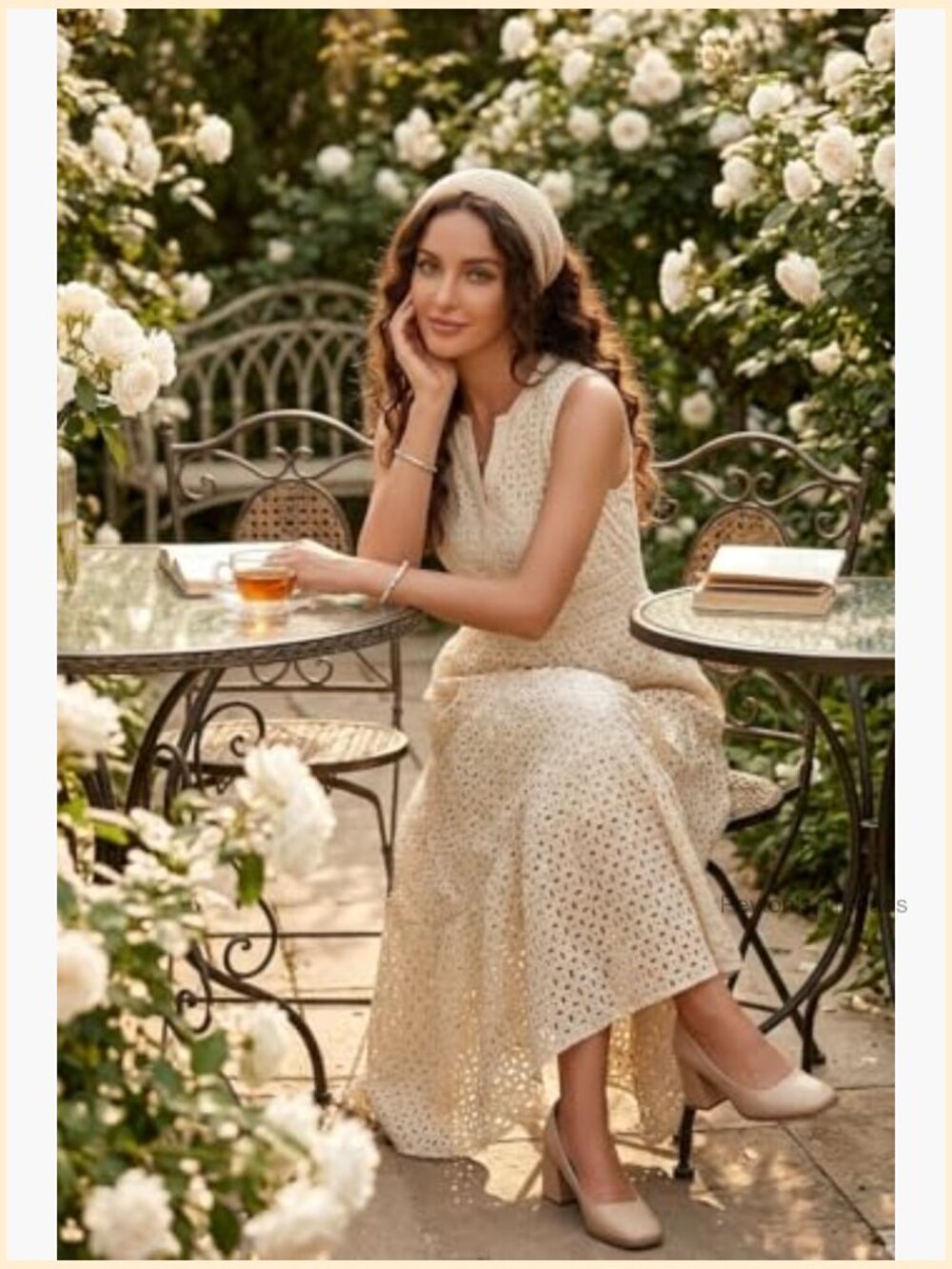 Sleeveless V-Neck Maxi Dress A-Line Empire Waist Flowy Eyelet Casual Party - Picture 2 of 7